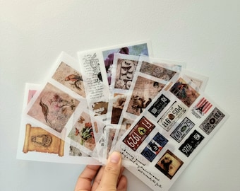 Beautiful Stamps Themed Stickers, Vintage Stamps Stickers, Mixed Vintage Stickers, Set 6 Sheets, Planner Stickers