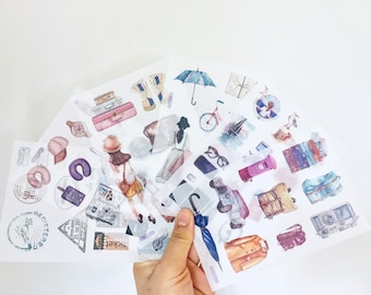 Illustrated Travel Stickers, Holiday Planner Stickers, Travel Clipart Stickers, Wanderlust Stickers, Set 6 Sheets, Planner Stickers