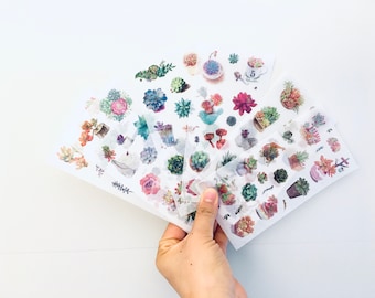 Potted Succulents Planner Stickers, Cactus Washi Sticjers,Succulent plants Washi Sheets