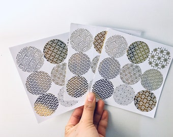 Shiny Gold Color Gift Seals 27 Stickers/ Gold Color Foil Stickers/ Sparkly Japanese Pattern Envelop Seals/ 3 Sheets per Pack 27 Stickers