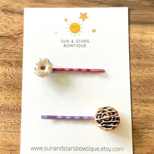 Donut Bobby Pin, Cinnamon Bun Bobby Pin, Dessert, Donut Party, Hair Accessories,Hair Clips, Bobby Pins, Cute Bobby Pins, Gift, Toddler, Girl