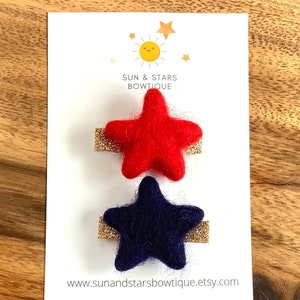 Felt Star Pigtail Clips, 4th of July Pigtail Bows, Summer, Patriotic,Red, White, Blue, Gold,Pigtail Bows, Gift, Toddler,Girl