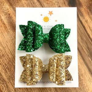 Sparkly Green Hair Bow, Sparkly Gold Hair Bow, Glitter Bow, St. Patrick’s Day Hair Bow, Hair Bow Set, Gift, Toddler, Girl