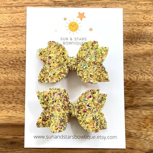 Sparkly Citrine Pigtail Bows, Yellow Confetti Pigtail Bows, Spring,Summer, Pigtail Bows, Sparkly Yellow Pigtail Bows, Gift, Toddler, Girl