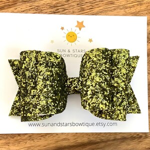 Sparkly Olive Green Hair Bow, Large Green Hair Bow, Green Glitter Bow, Hair Accessory,Toddler Hair Bow, Sparkly Hair Bow, Gift,Toddler, Girl