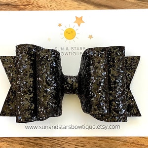 Sparkly Black Hair Bow, Black Glitter Bow, Black Hair Bow, Large Black Hair Bow, Fancy Hair Bows, Gift, Toddler, Girl