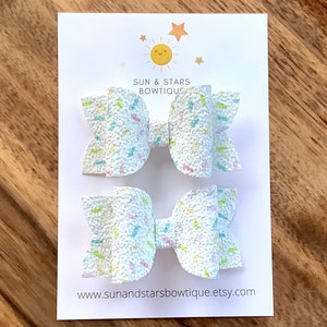 Sprinkle Pigtail Bows, Birthday Pigtail Bows, Birthday Girl Hair Bow, Ice Cream Pigtail Bows, Sparkly Birthday Bows, Gift, Toddler, Girl