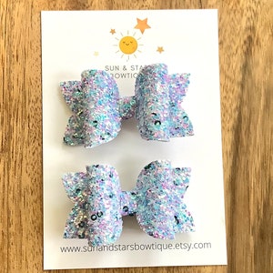 Sparkly Periwinkle Pigtail Bows, Sparkly Purple and Blue Pigtail Bows, Glitter Pigtail Bows, Gift, Toddler, Girl