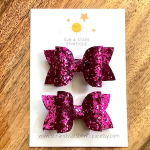 Sparkly Fuchsia Pigtail Bows, Sparkly Magenta Pigtail Bows, Purple Pigtail Bows, Sparkly Pigtail Bows, Glitter Bows,Gift, Toddler, Girl