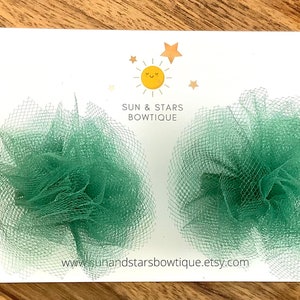 Hunter Green Pigtail Puffs, Green Tulle Pigtail Puffs, Fall Pigtail Puffs, Christmas Pigtail Bows, Gift, Toddler, Girl