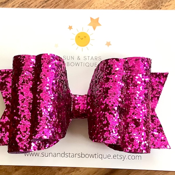 Sparkly Fuchsia Hair Bow, Fuchsia Hair Bow, Magenta Hair Bow, Party Hair Bow, Birthday Hair Bow, Hair Accessory,Gift, Toddler, Girl