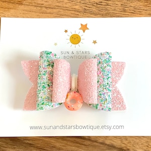 Donut Hair Bow, Doughnut Hair Bow, Donut Charm Hair Bow, Sparkly Hair Bow, Party Bow, Gift, Toddler, Girl