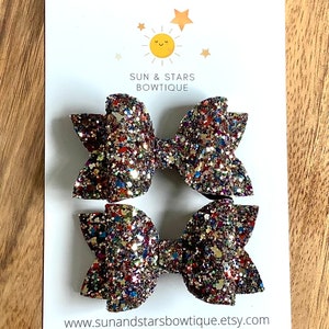 Sparkly Confetti Pigtail Bows, New Years Eve, Pigtail Bows, Hair Bow, Hair Accessories, Glitter Bows, Stocking Stuffer, Gift, Toddler, Girl