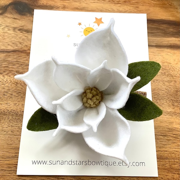 Felt Magnolia Flower, Magnolia Flower Hair Accessory, Floral Hair Clip, Southern Magnolia, Unique Hair Accessory, Gift, Toddler,Girl