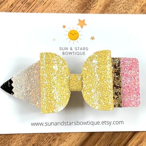 Sparkly Pencil Hair Bow, School Hair Bow, Homeschool Hair Bow, Glitter Pencil Hair Bow, Preschool, Elementary, Homeschool, Gift,Toddler,Girl