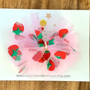 Strawberry Hair Bow, Tulle Hair Bow, Charm Hair Bow, Strawberry,Food, Hair Accessories, Summer Hair Bow, Gift,Toddler,Girl