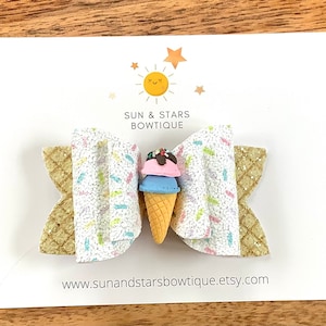 Sparkly Ice Cream Hair Bow, Sprinkles Hair Bow, Ice Cream Cone Hair Bow, Birthday Girl Hair Bow,Party Hair Bow,Charm Bow,Gift, Toddler, Girl