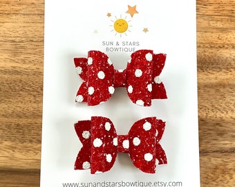 Sparkly Red and White Pigtail Bows, Polka Dot Pigtail Bows, Glitter Pigtail Bows, Summer, Valentine’s Day, Gift, Toddler, Girl