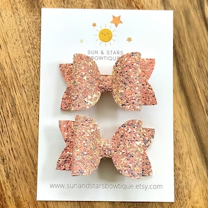 Sparkly Blush Pigtail Bows, Iridescent Pigtail Bows, Pink Pigtail Bows, Glitter Pigtail Bows, Sparkly Pigtail Bows, Gift, Toddler, Girl