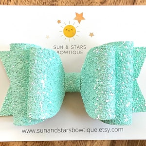 Sparkly Mint Hair Bow, Mint Hair Bow, Sparkly Aqua Hair Bow, Aqua Hair Bow, Pastel Hair Bow, Large Glitter Bow, Gift, Toddler, Girl