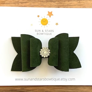 Fiocco per capelli in velluto verde scuro, fiocco per capelli con pietre preziose, fiocco per capelli verde scuro, fiocco in velluto, fiocco per capelli autunnali, Ringraziamento, Accessori per capelli, Regalo, Bambino, Ragazza