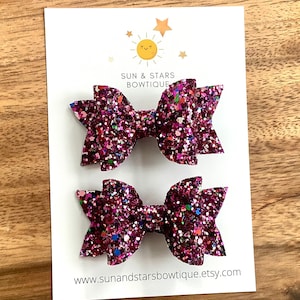 Sparkly Purple Pigtail Bows, Purple Confetti Bows, Purple Glitter Pigtail Bows, Gift, Toddler, Girl