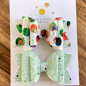 Polka Dot Hair Bow, Cheetah Print Hair Bow, Rainbow bow, Sparkly Hair Bow Set, Watercolor Hair Bow, Glitter Bows, Unique Gift, Toddler, Girl