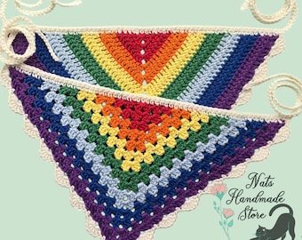 Crochet Pride Bandana: LGBTQ+ Trans Bi Flags, 100% Cotton