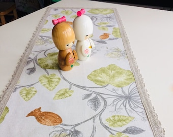 Farmhouse (country) style 100% cotton table runner with linen lace