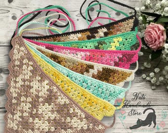Crochet Cotton Triangle Bandana: Colorful Spring Headband