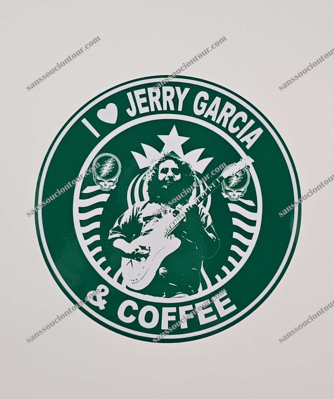 Grateful Dead - I Love Jerry Garcia & Coffee 6 Inch Vinyl Lot Sticker ...