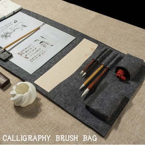 Astuccio arrotolabile Deluxe per calligrafia: contiene pennelli, penne, matite e inchiostro (solo borsa).