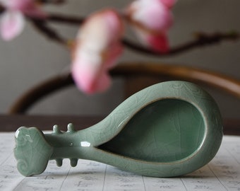 Chineese Pipa Ink Dish,Multifunctional Inkwell Inkstone with Brush Holder for Chinese Japanese Calligraphy Practice.