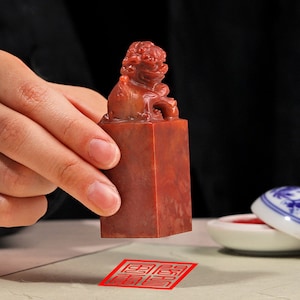 Sigillo con nome personalizzato, sigillo in pietra intagliata, sigillo quadrato cinese a forma di leone con il tuo nome inciso a mano, set di sigilli personalizzati.