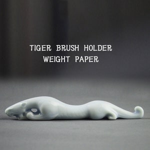 Calligraphy Writing Brush Rack, Chinese Calligraphy Pen Holder.Ceramic Brush Rest/Holder with Tiger Design.