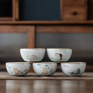 Tazza da tè cinese, tazze da tè giapponesi, tazza da caffè, tazza da tè, tazza da Kung Fu con gatto carino fatta a mano (110 ml 3,87 oz)