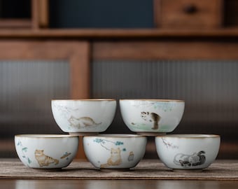 Chinese Tea Cup, Japanese Tea Cups, Coffee Cup, Tea Cup, Handmade Cute Cat Kung Fu Cup Gift (110ml 3.87oz)