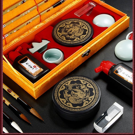 11 Set of Traditional Chinese Calligraphy Writing Drawing Practice Brush  Pen Ink Stick Inkstone Kit for Boys Girls Chinese Gifts