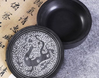 Chinese She Yan inkstone,Calligraphy Inkstone,Natural Stone Calligraphy Ink Stone with Cover.