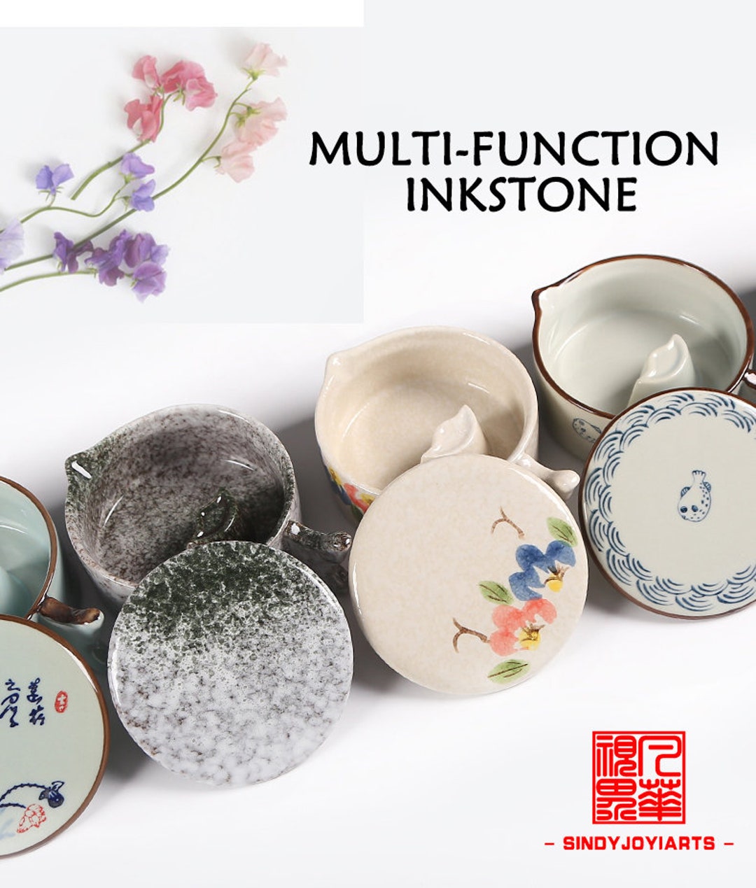 China's Wind Pottery Porcelain Multifunctional Inkwell Inkstone With ...