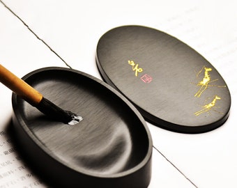 She Yan inkstone,Chinese Calligraphy Inkstone,Natural Stone Calligraphy Ink Stone with Cover.