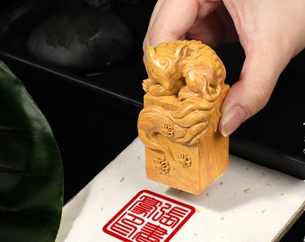 Custom  Name Seal, Fox shape Stone Seal Carving, Chinese Stone Square Seal With Your Name Hand Engraved, Custom Made Seal Set