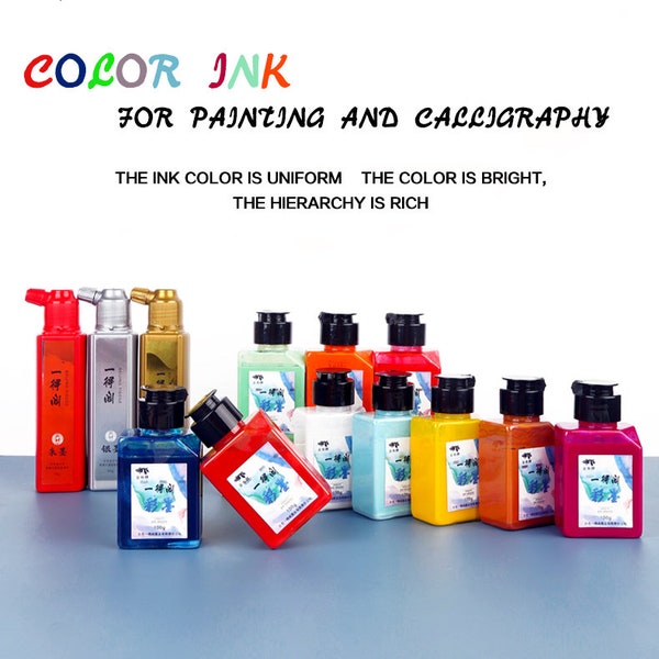 Colored Ink Liquid Sumi Ink for Calligraphy Practice and Chinese Brush Painting Drawing Writing Traditional Artworks(100ml/bottle).