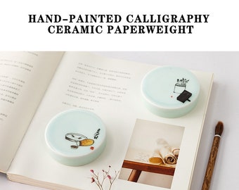 Hand-Painted  Calligraphy Ceramic Paperweight， Chinese Calligraphy Painting/Writing paperweights。