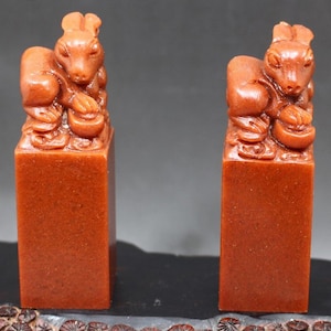 Sigillo di coniglio dello zodiaco cinese, sigillo personalizzato cinese, scultura in pietra cinese, sigillo quadrato di pietra cinese con il tuo nome inciso a mano.
