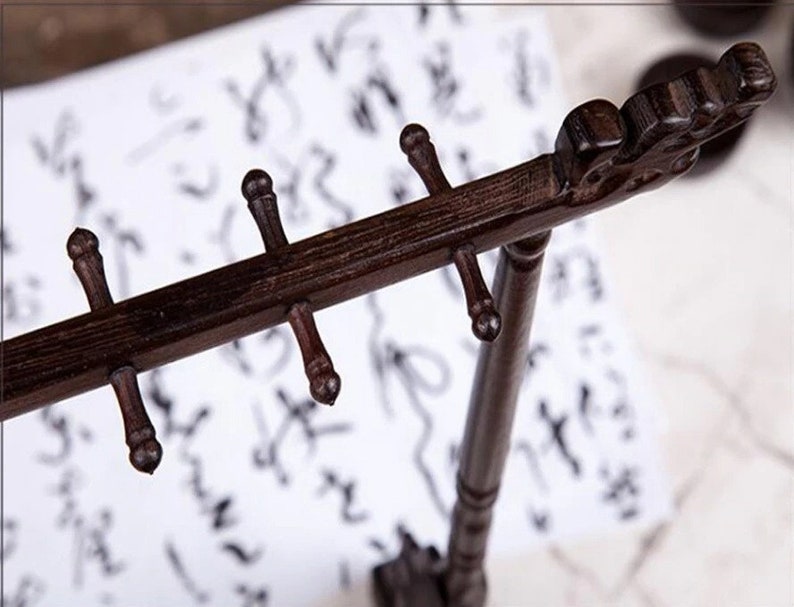Chinois Japonais Calligrapghy Palissandre Brosse Cintre Dessin Porte-Brosse image 9