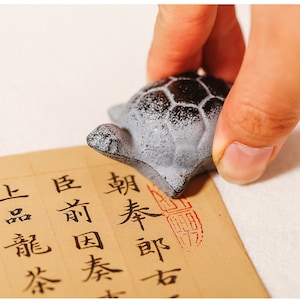 Calligraphy Writing Brush Rack, Chinese Calligraphy Pen Holder.Ceramic Brush Rest / Holder with Turtle Design.