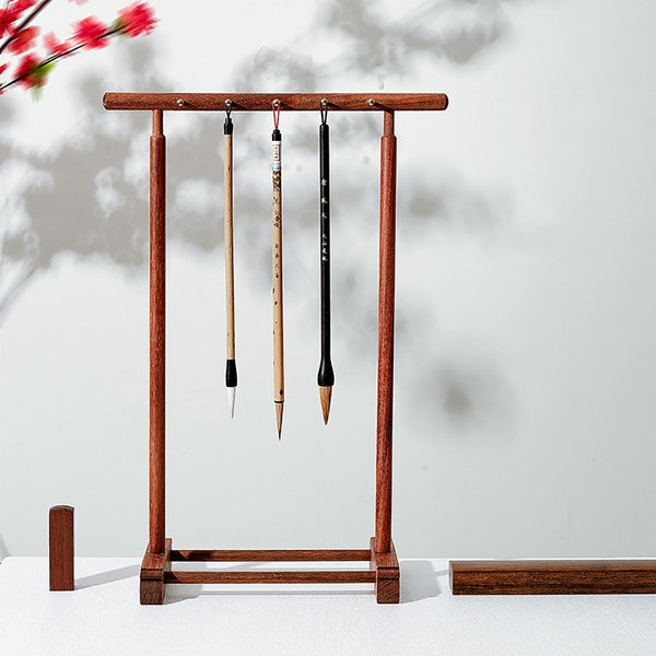 Chinese Japanese Calligrapghy Wood Brush Hanger Drawing Brush Holder.