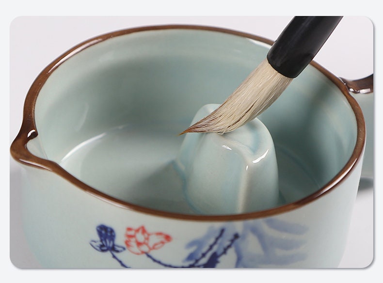 PH PandaHall Keramiek Inkt Schotel Porselein Inktplaat met Handvat Chinese Kalligrafie Schilderen Borstel Rest Houder Bloemvorm Multifunctionele Inkt Schotel voor Chinees Koppel Sumi-e Schilderen