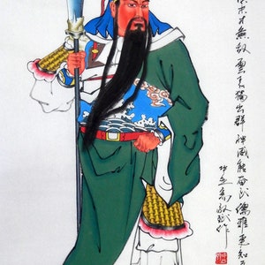 Pintado a mano auténtico, retrato de guan yu guan gong, casa de pueblo baoping feng shui pintura colgante.